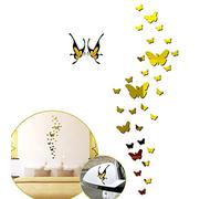 SwirlColor Adhesivos para Espejo Acrílico 3D de Pared 36 Piezas Desmontable Mariposas Arte Espejo Home Art Decal Decoración Oro