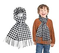SwirlColor bufanda niño, bufanda suave a cuadros de cachemira sintética, bufanda larga de invierno con borlas, adecuada para niños y niños, cuello cálido-negro y blanco