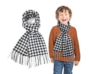 SwirlColor bufanda niño, bufanda suave a cuadros de cachemira sintética, bufanda larga de invierno con borlas, adecuada para niños y niños, cuello cálido-negro y blanco