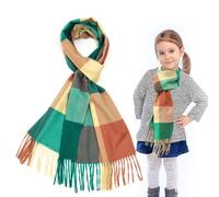SwirlColor bufandas niña, bufanda a cuadros de cachemira sintética suave envuelta en chales, bufanda larga para niñas en invierno, bufanda térmica para niños-rosa verde