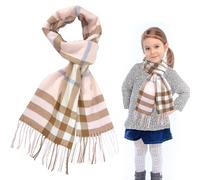 SwirlColor bufandas niña, bufanda a cuadros de imitación de cachemira sintética suave envuelta en chales, bufanda larga para niñas en invierno, bufanda térmica para niños-rosa caqui