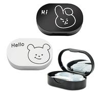 SwirlColor Caja de Lentes de Contacto, 2 pequeñas Cajas de Viaje de Lentes de Contacto Impresas en Conejo y Zorro de Dibujos Animados portátiles, Lentes de Contacto maquilladas con Espejo