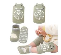 SwirlColor Calcetines de agarre de bebé Set de almohadillas de rodilla, algodón calcetines antideslizantes rodilleras bebe gateo de bebé Calcetines de 6-12 meses Niño
