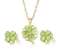 SwirlColor Conjunto de joyería de trébol de cuatro hojas, set de pendientes de collar de trébol de cuatro hojas verdes girar Shamrock collar y conjuntos de pendientes para mujeres madre hija
