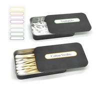 SwirlColor Contenedor para hisopos de algodón, 2 piezas portátil pequeño porta bastoncillos vacío algodonados caja de algodón almohadilla con tapa de metal para palillos corbatas pelo -negro (2)