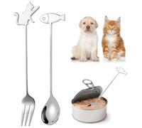 SwirlColor cuchara de comida para mascotas, 2 tenedores de gato de acero inoxidable encantadores y tenedores de cuchara creativos para perros y gatos para la comida húmeda