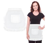 SwirlColor delantal blanco con bolsillo, lindo semidelantal blanco flores de mujer cintura corta delantale cintura delantal camarero para cocina restaurante cafetería taberna