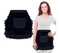 SwirlColor Delantal Negro con Bolsillo, Lindo Semidelantal de Flores para Mujer, Cintura Corta, Delantal de Camarero para Cocina, Restaurante, Cafetería y Taberna