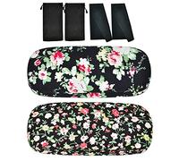 SwirlColor Funda Gafas Rigida, 2 Estuches de Gafas de Flores Estuches de Gafas Duras para Mujeres Niñas, con 2 Paños de Limpieza de Anteojos Negros, 2 Estuches de Anteojos Negros