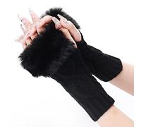 SwirlColor Guantes Sin Dedos Mujer Piel Artificial, Cálidos Guantes de Invierno Sin Dedos Negro de Longitud Media Guantes de Pantalla Táctil con Agujeros de Pulgar Navidad para Mujeres (Pequeño)