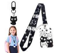 SwirlColor Lanyard con soporte de tarjeta, lindo gato Lanyard soporte de tarjeta de identificación de plástico para el autobús escolar, con un llavero de gato