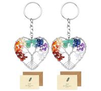 SwirlColor Llavero Árbol de la Vida, 2 Hermoso Corazón 7 Chakra Cura el Árbol de la Vida de Cristal Llaveros Originales Colgante de la Llavero Mujer con 2 Tarjetas de Madres y Amigos Amantes