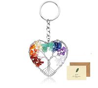 SwirlColor Llavero Árbol de la Vida, Hermoso Corazón 7 Chakra Cura el Árbol de la Vida de Cristal Llaveros Originales Colgante de la Llavero Mujer con Tarjetas de Madres y Amigos Amantes