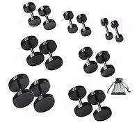 SwirlColor Pendiente Hombre, Mujer Hombre Pendientes de Botón Negro, Acero Inoxidable Tornillo Redondo Barbell Pendiente (7 pares negros)