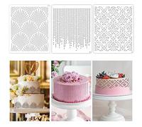 SwirlColor Plantillas para Tartas Repostería, 3 Piezas Hermoso encaje hueco Plantillas Decoración Tartas Reutilizable Stencil Encaje Pastel de Pastel Impreso Molde de Boda de Cumpleaños
