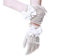 SwirlColor Sólo para chicas cortos elegantes satén arco agujeros Guantes Mallas muñeca Longitud Guantes Para las muchachas de flor