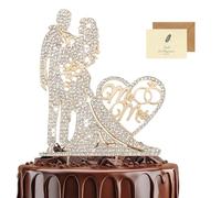 SwirlColor Toppers para tartas de boda, brillante cake topper boda de novia y novio de metal rhinestone para el día de San Valentín del aniversario de bodas, con tarjetas