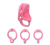 Swirling Flap Chastity Cage with 3 Different Sized Rings for Men Cock Cage Hueco y Transpirable Jaula para el Pene Invertida Bondage Sex Toy for Male (Pink)