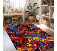 Swirls - Alfombra rectangular abstracta contemporánea con burbujas de colores, ninguno rojo, antideslizante, borde antideslizante, para sala de estar, dormitorio, pasillo, escritorio, oficina