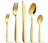 SWISON Juego de cubiertos oro completas para 12 personas, Cubertería acero inoxidable dorado 60 piezas, con cuchillo tenedor y cuchara