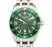 swiss alpine military Reloj analógico de cuarzo 7034.1 para hombre, acero inoxidable, Bic-oro/Bic-oro/Verde - 1144sam, Pulsera