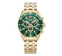 swiss alpine military Reloj analógico de Cuarzo cronógrafo 7034.9 de Acero Inoxidable para Hombre, Oro/Oro/Verde - 9114sam, Pulsera