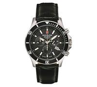 Swiss Alpine Military Reloj cronógrafo analógico de cuarzo para hombre 7022.9537SAM cuero, Negro/Acero/Negro - 9537sam, Correa