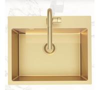 Swiss Aqua Technologies Fregadero de cocina Timeless de acero inoxidable 304 | 1 lavabo | dimensiones 55 x 45 x 21 cm | superficie dorada cepillada PVD | resistente a la suciedad y a la corrosión |