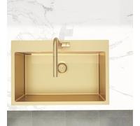 Swiss Aqua Technologies | Timeless Fregadero de cocina empotrable de acero inoxidable 304 | 1 bandeja | 68x45x21 cm | Acabado oro cepillado PVD | Resistente a las manchas y a la corrosión | Fácil de