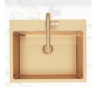 Swiss Aqua Technologies | Timeless Fregadero de cocina empotrable en acero inoxidable 304 | 1 bandeja | 55x45x21 cm | Acabado de cobre cepillado PVD | Resistente a las manchas y a la corrosión | Fácil