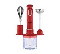 SWISS HAUS - Batidora de inmersión 3 en 1 Colección Lake Geneva - Motor de CC de 600 W - Accesorio picador y batidor de acero inoxidable - 2 velocidades turbo - Rojo SH-HBS19