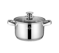 SWISS HAUS - Cacerola de la colección Davos con tapa de cristal - Cuerpo de acero inoxidable 201 - Base de triple capa de acero, aluminio y hierro - Apta para todo tipo de cocinas - Ø 20 x 12,5 cm