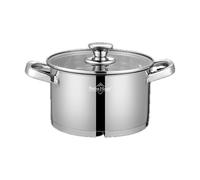 SWISS HAUS - Cacerola de la colección Engelberg con tapa de cristal - Cuerpo de acero inoxidable 201 - Base de triple capa de acero, aluminio y hierro - Apta para todo tipo de cocinas - Ø 20 x 12 cm