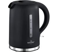 SWISS HAUS - Hervidor eléctrico negro Colección Lago Ginebra 1500W - Base giratoria 360° - Inalámbrico - Apagado automático - Indicador de nivel de agua - 1,7 L