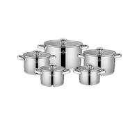 SWISS HAUS - Juego de 10 piezas de utensilios de cocina, Colección Engelberg - Cuerpo de acero inoxidable 201, base 430 - Apto para todo tipo de cocinas - Cacerolas de Ø16x10 a Ø28x16 cm con tapas