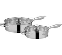 SWISS HAUS - Juego de 4 sartenes de acero inoxidable 201, aptas para todo tipo de cocinas, incluida la de inducción, con tapas de vidrio templado de Engelberg - Ø 24 cm x 7 cm y Ø 28 cm x 8 cm