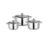 SWISS HAUS - Juego de 6 piezas de utensilios de cocina, Colección Davos - Cuerpo de acero inoxidable 201 Base 430 - Apto para todo tipo de cocinas- Cacerolas de Ø20x12,5 a Ø28x16 cm