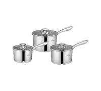 SWISS HAUS - Juego de 6 piezas de utensilios de cocina de acero inoxidable - Colección Engelberg - Apto para todo tipo de cocinas- 3 cacerolas de Ø 16x10, 18x11 y 20x12 cm - Tapas de vidrio