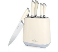 SWISS HAUS - Juego de cuchillos de cocina esenciales - Colección Lake Geneva - 5 hojas de acero inoxidable - Mangos ergonómicos - Bloque de almacenamiento - 6 piezas - Crema - SH-KSL6CR