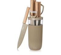 SWISS HAUS - Juego de cuchillos de la colección Lake Geneva SH-KS8CH - evestimiento antiadherente 3D Diamond - Mangos de aspecto de madera con agarre suave - 8 piezas con bloque de almacenamiento