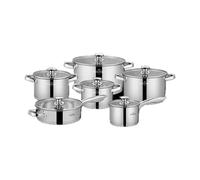 SWISS HAUS - Juego de utensilios de cocina de 12 piezas, Colección Engelberg - Acero inoxidable 201/430 - Apto para todo tipo de cocinas- Cacerola Ø16 cm, ollas Ø18-24 cm, sartén Ø24 x 7 cm