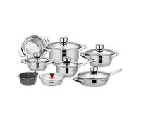 SWISS HAUS - Juego de utensilios de cocina de 17 piezas Colección Zermatt Glacier - Acero inoxidable 201 - Apto para todo tipo de cocinas - Base de acero 430 - Incluye cesta para freír - SH-GC1017
