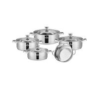 SWISS HAUS - Juego de utensilios de cocina de 9 piezas, Colección Montreux - Cuerpo de acero inoxidable 201, base 430 - Apto para todo tipo de cocinas- Diámetro de 24 a 30 cm