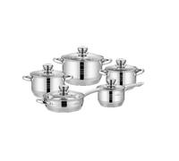 SWISS HAUS - Juego de utensilios de cocina de acero inoxidable de 12 piezas - Colección Montreux - Apto para todo tipo de cocinas- Cacerola, ollas y sartén - Tapas de vidrio