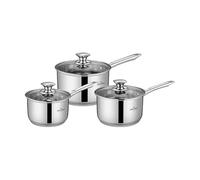 SWISS HAUS - Juego de utensilios de cocina de acero inoxidable de 6 piezas - Colección Davos - Apto para todo tipo de cocinas- 3 cacerolas de Ø 16x10,5, 18x11,5 y 20x12,5 cm - Tapas de vidrio -