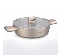 SWISS HAUS - Sartén ligera de aluminio antiadherente Sapphire™, apta para todo tipo de cocinas, incluida la de inducción, con tapa de vidrio templado, champán - Ø 24 cm x 7,5 cm - 2,8 L