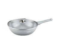 SWISS HAUS - Sartén wok Ø28 cm - con tapa de cristal - Apta para todo tipo de cocinas- Colección Basel Premium - Aluminio forjado, cerámica antiadherente, gris - Control preciso del calor