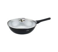 SWISS HAUS - Sartén wok Basel Premium Collection - Revestimiento cerámico antiadherente - Aluminio forjado - Apta para todo tipo de cocinas- Ø 28 cm - Con tapa negra