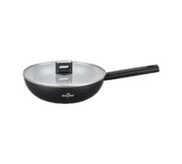 SWISS HAUS - Sartén wok de la colección Castillo Speiez - Apta para todo tipo de cocinas- Revestimiento cerámico antiadherente - Ø28 cm - Tapa incluida - Aluminio forjado negro