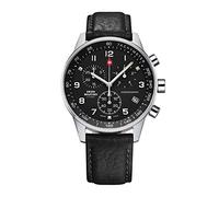 Swiss Military by Chrono Reloj para Hombre Cronógrafo Movimiento De Cuarzo con Pulsera De Cuero Reloj Analogico Hombre Reloj De Pulsera Plateado SM34012.05